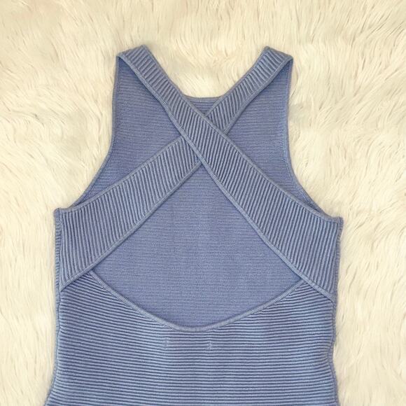 Abercrombie & Fitch Scuba Cross-Back Elevated Ribbed Knit Mini Dress Light Blue - Picture 9 of 13
